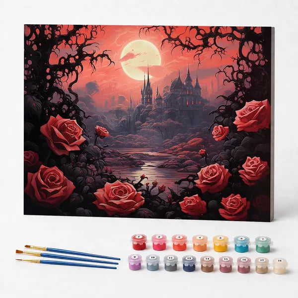 Kit de Pintura Numerada - Castelo Escondido entre Rosas