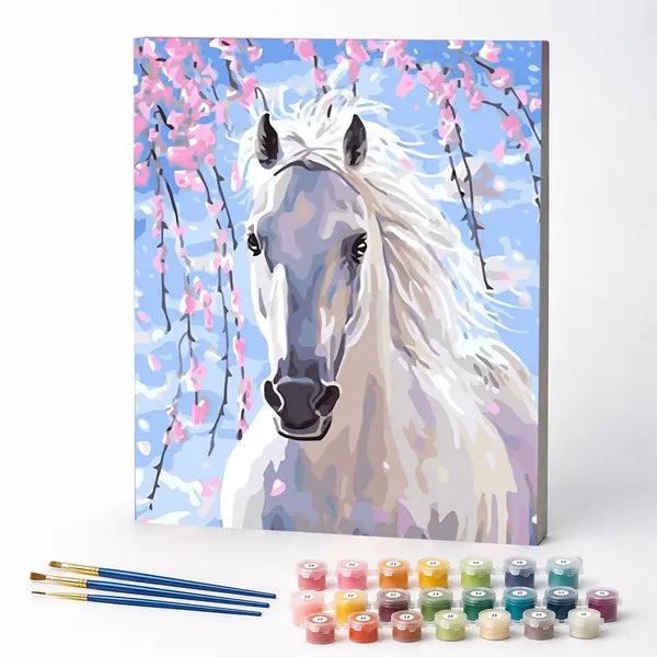 Kit de Pintura Numerada - Cavalo Branco na Primavera