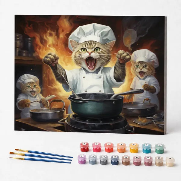 Kit de Pintura Numerada - Chef Gato Cozinheiro