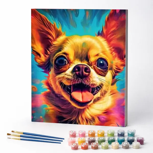 Kit de Pintura Numerada - Chihuahua com Fundo Colorido
