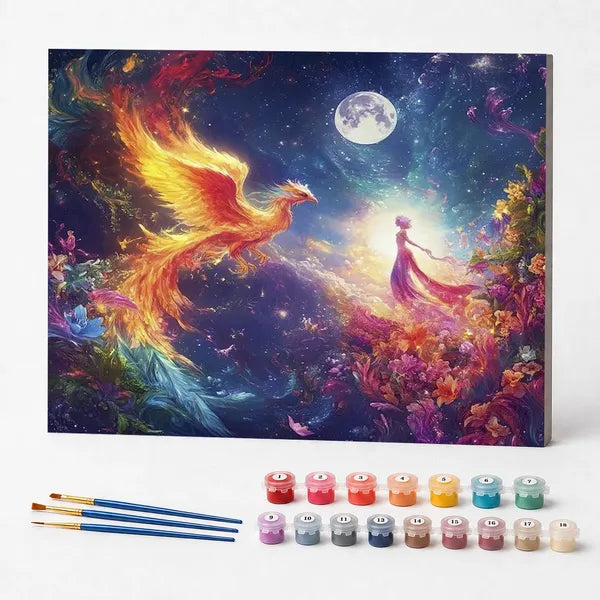 Kit de Pintura Numerada - Encontro da Mulher e da Fênix ao Luar