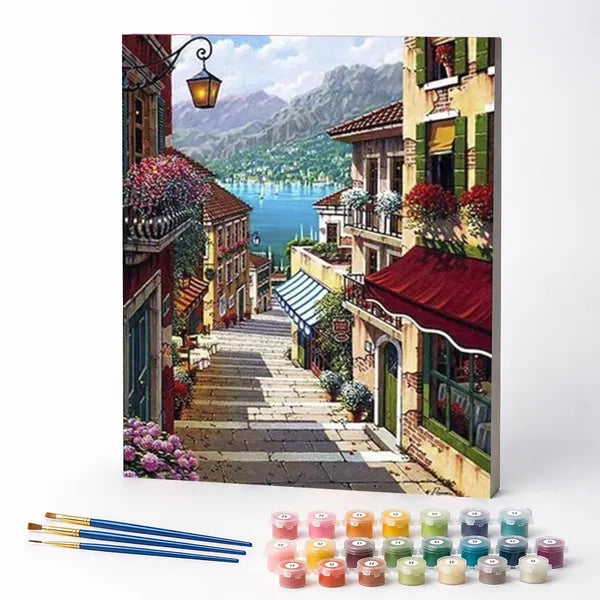 Kit de Pintura Numerada - Escadaria no Vilarejo