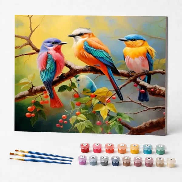 Kit de Pintura Numerada - Família de Pássaros