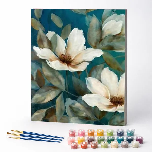 Kit de Pintura Numerada - Flores Brancas