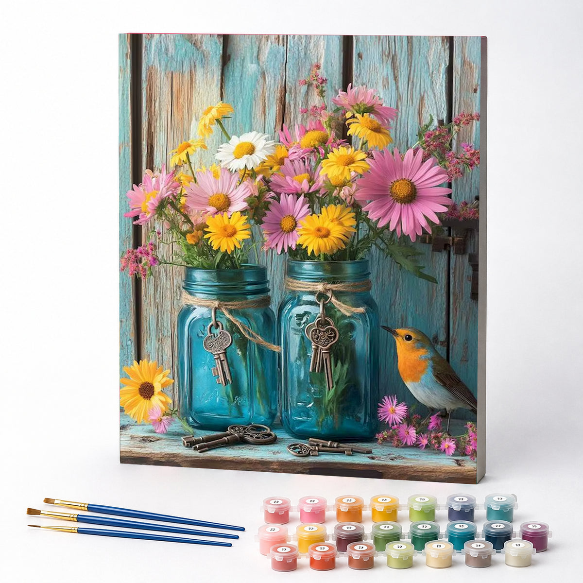 Kit de Pintura Numerada - Flores em Potes Azuis