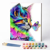 Kit de Pintura Numerada - Gatinho Arco-Íris e Borboleta