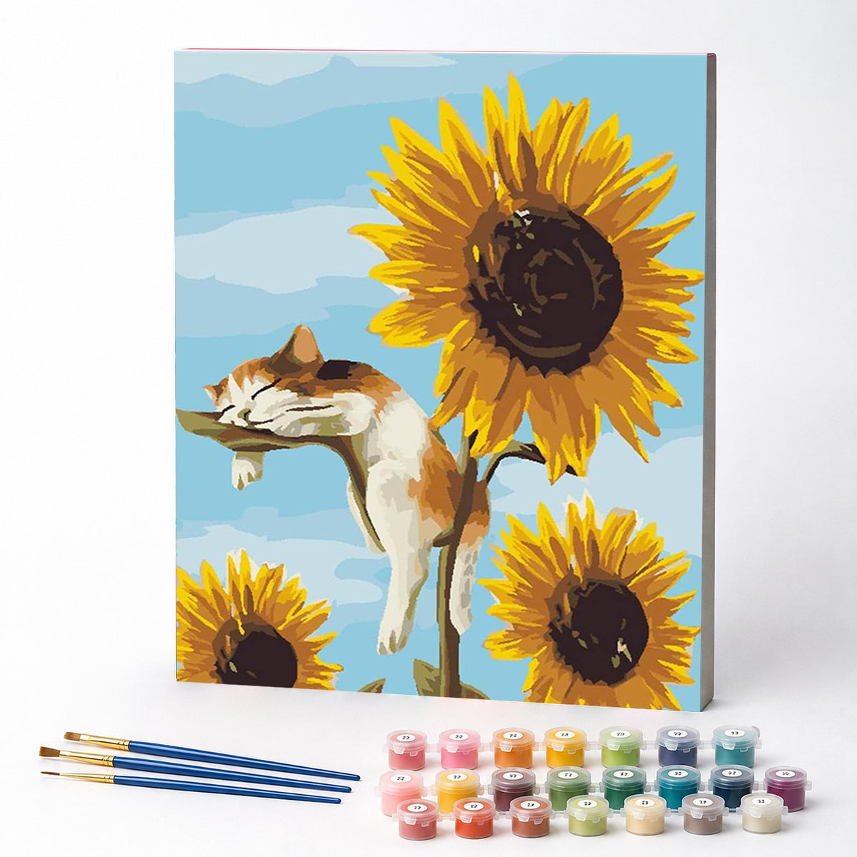 Kit de Pintura Numerada - Gatinho Dormindo no Girassol
