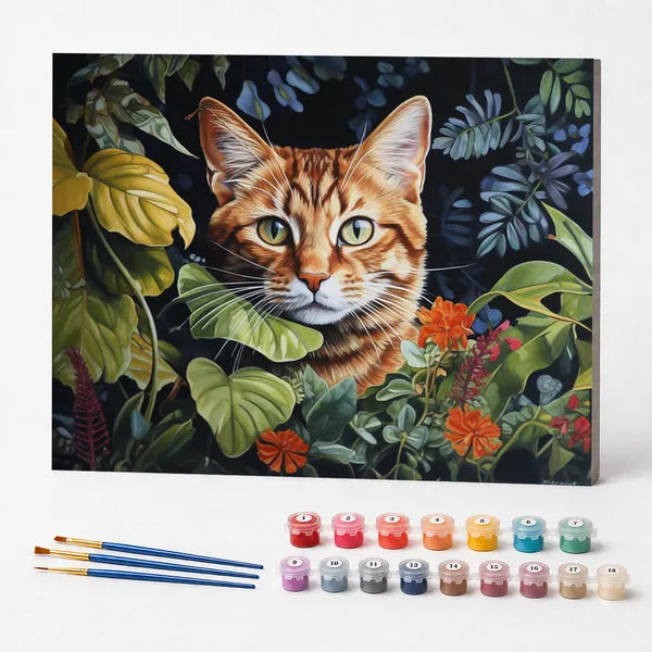 Kit de Pintura Numerada - Gatinho Escondido nas Plantas
