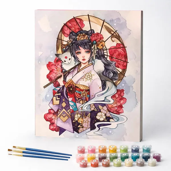 Kit de Pintura Numerada - Japonesa e Gato