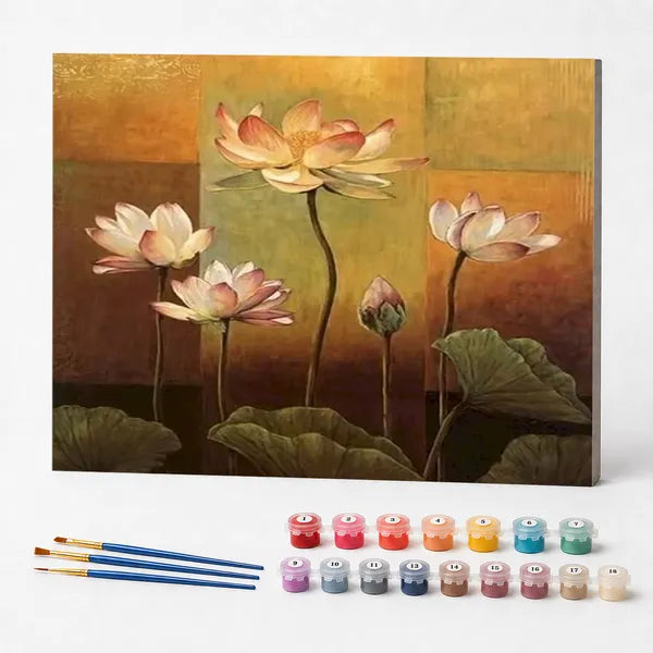 Kit de Pintura Numerada - Lótus em Tons Dourados