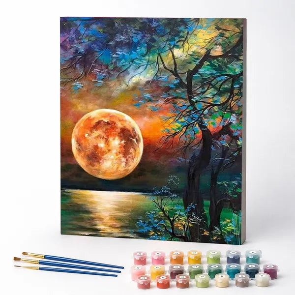 Kit de Pintura Numerada - Lua Dourada no Lago