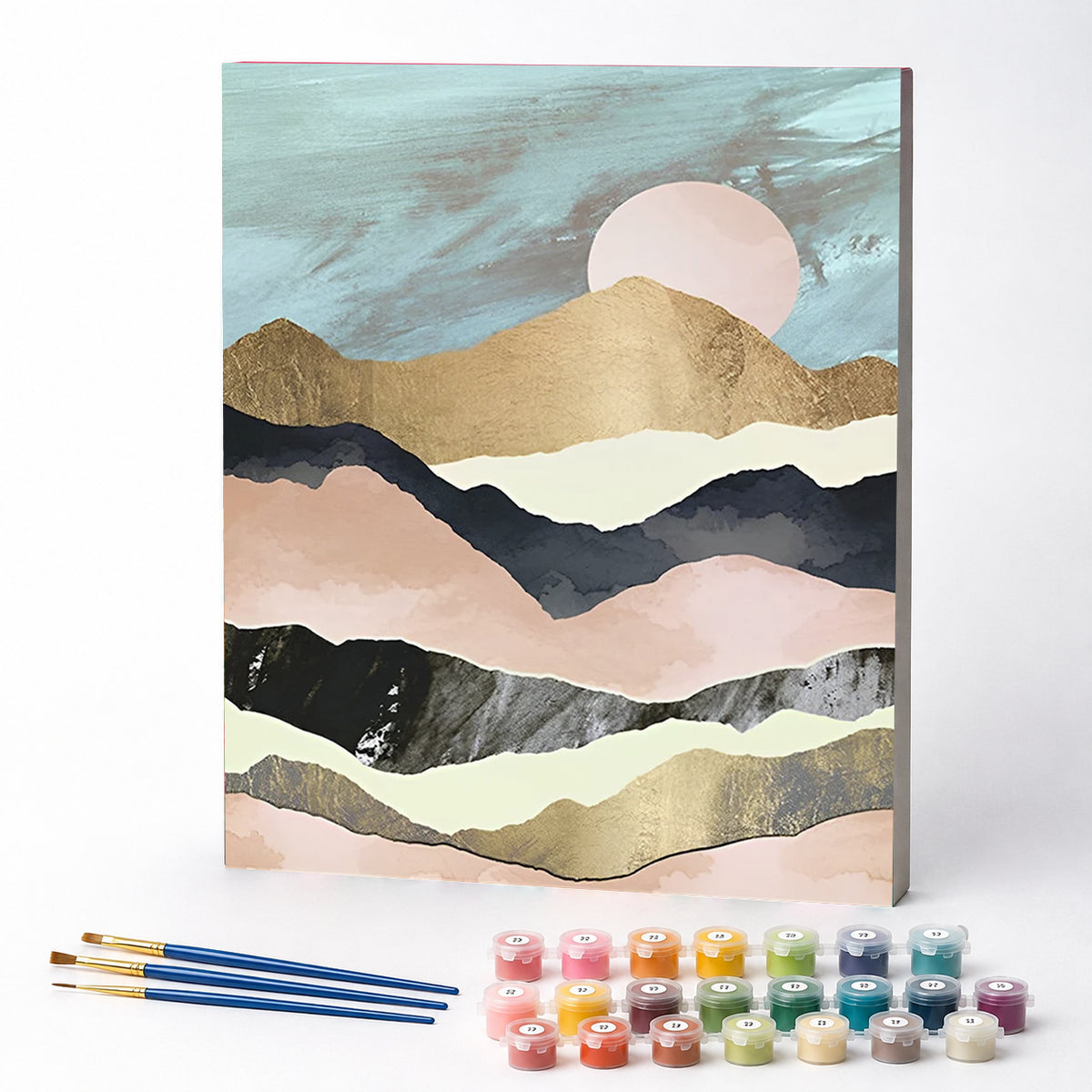 Kit de Pintura Numerada - Montanhas e Céu em Tons Pastel