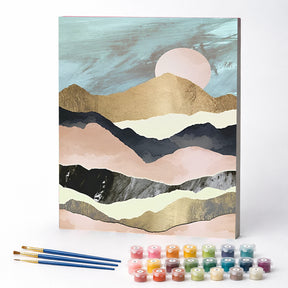 Kit de Pintura Numerada - Montanhas e Céu em Tons Pastel