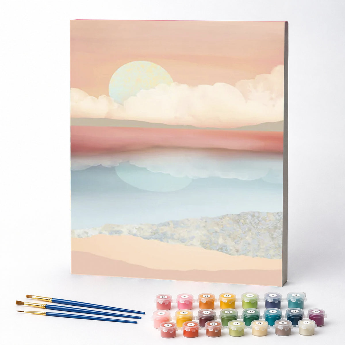 Kit de Pintura Numerada - Montanhas e Céu Rosado na Praia