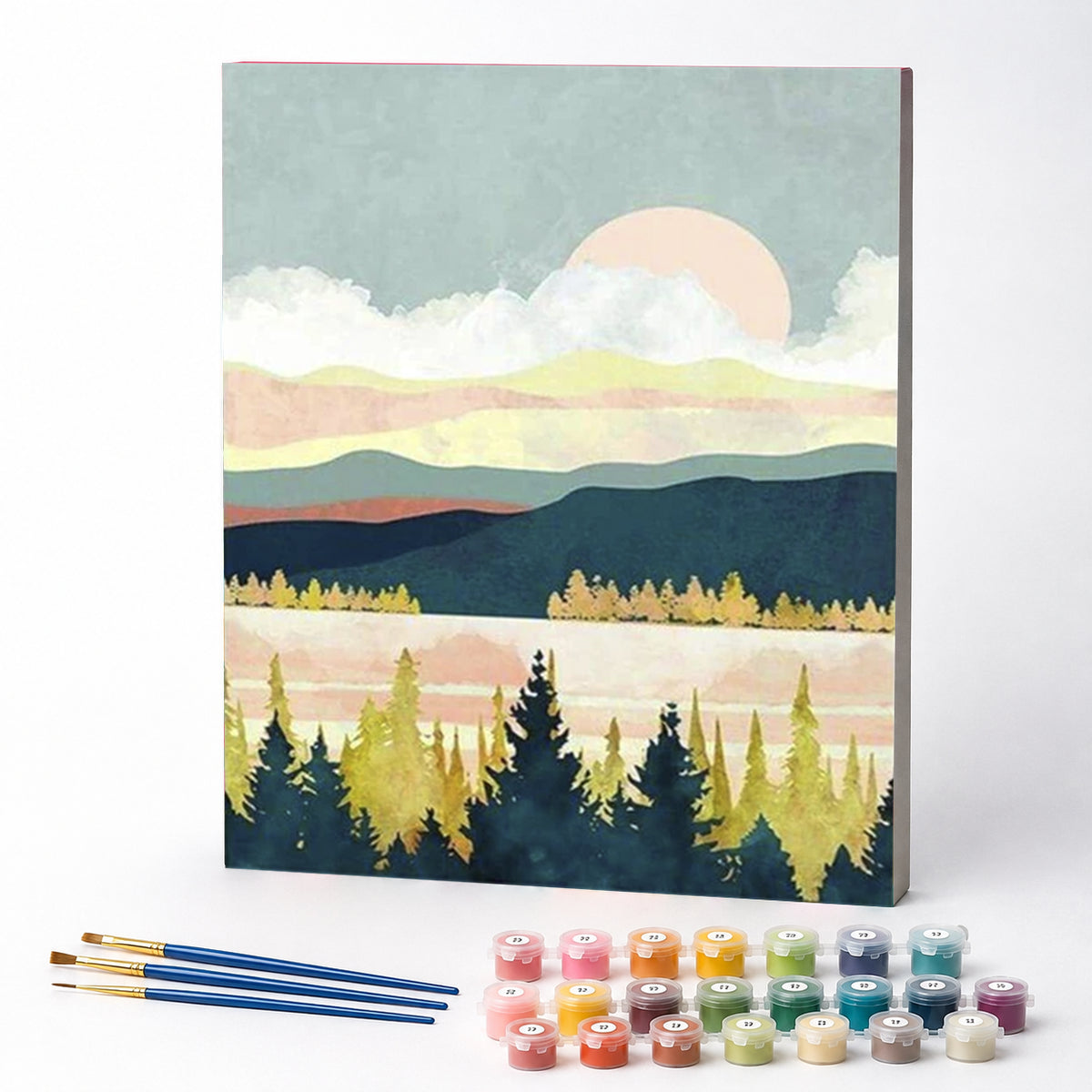 Kit de Pintura Numerada - Montanhas Sob um Céu Azul