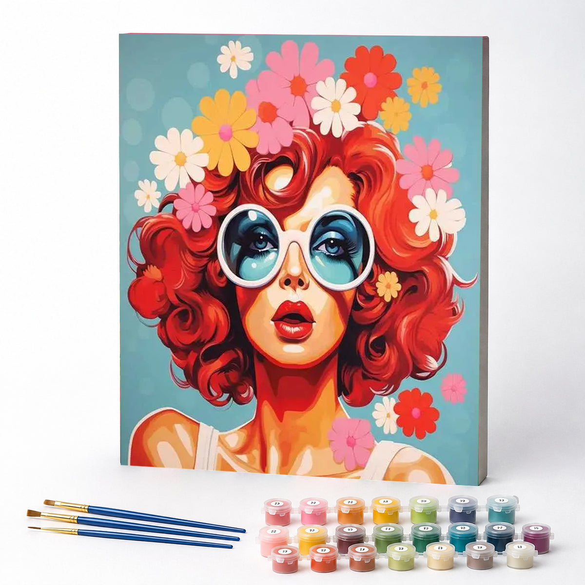 Kit de Pintura Numerada - Mulher com Flores Coloridas