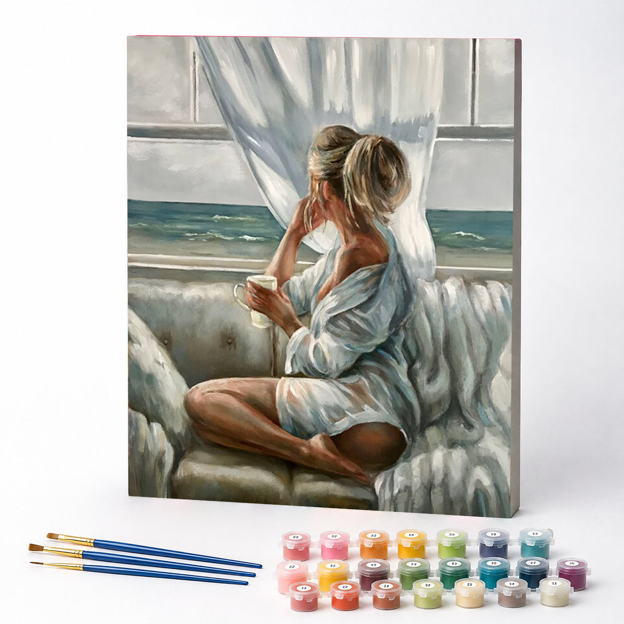 Kit de Pintura Numerada - Mulher Observando o Mar pela Janela