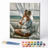 Kit de Pintura Numerada - Mulher Observando o Mar pela Janela