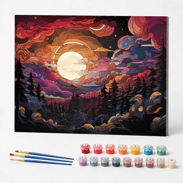 Kit de Pintura Numerada - Nascer do Sol no Céu Ilustrado