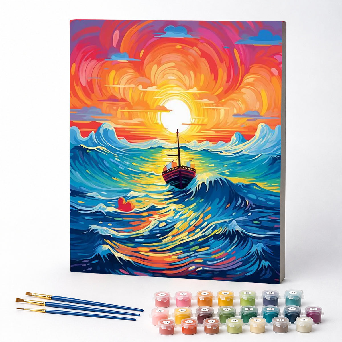 Kit de Pintura Numerada - Navio em Ondas Coloridas