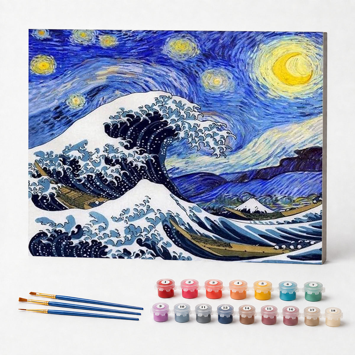 Kit de Pintura Numerada - O Mar e a Noite Estrelada de Van Gogh