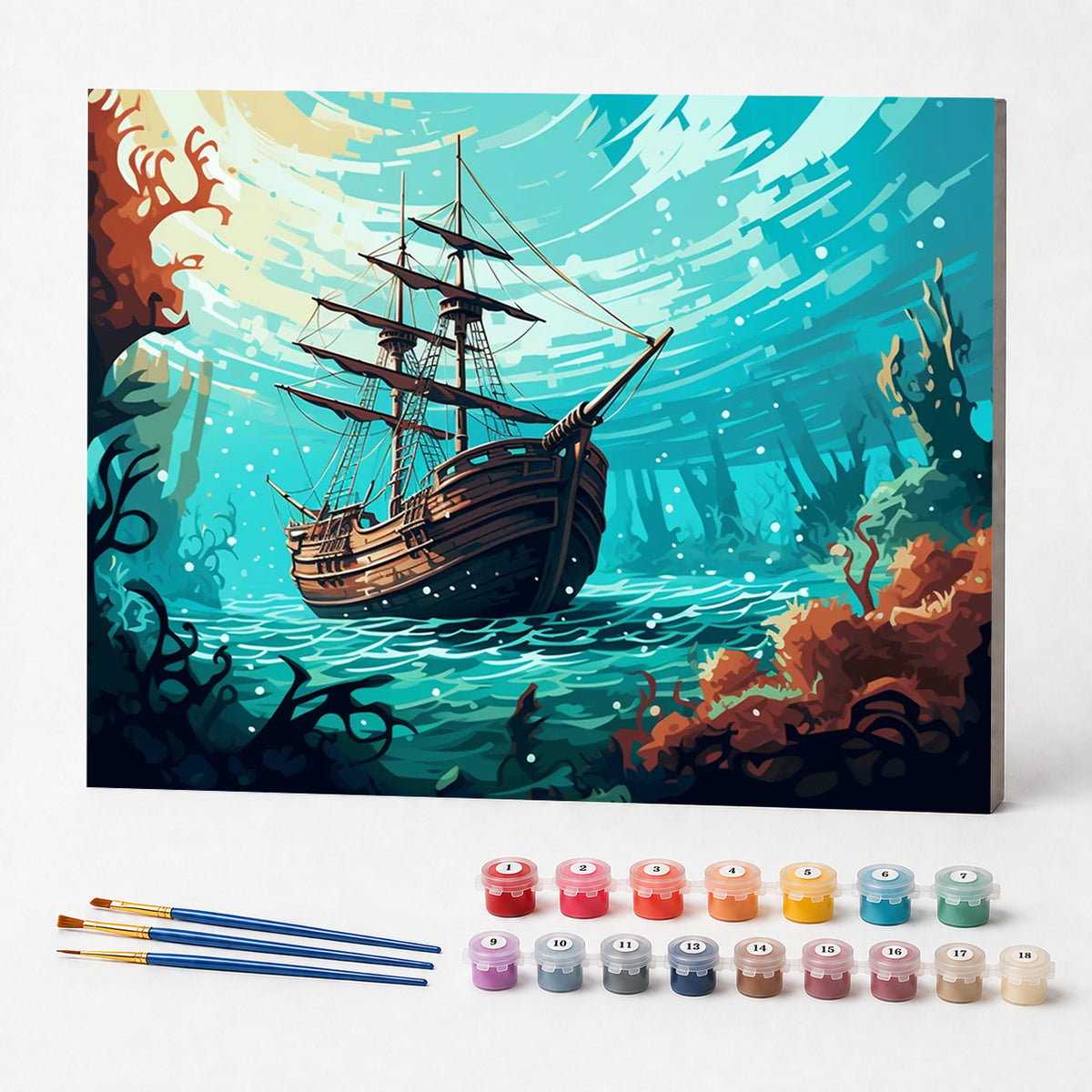Kit de Pintura Numerada - O Navio no Fundo do Mar