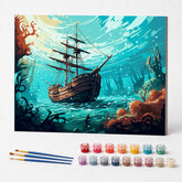 Kit de Pintura Numerada - O Navio no Fundo do Mar