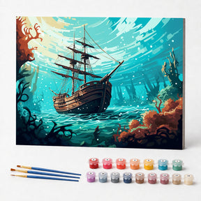 Kit de Pintura Numerada - O Navio no Fundo do Mar