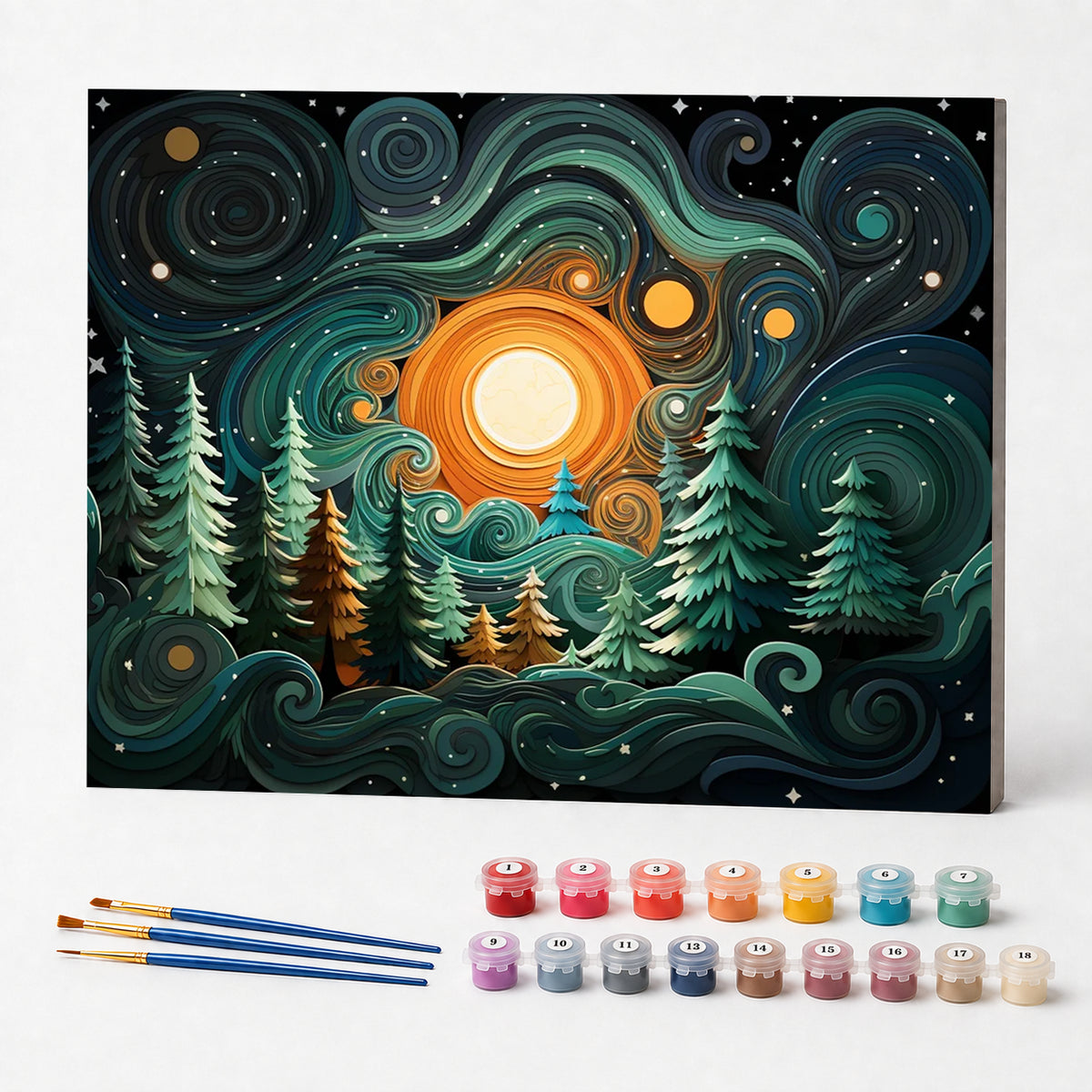 Kit de Pintura Numerada - O Sol na Floresta em Desenho