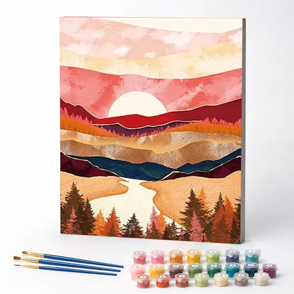 Kit de Pintura Numerada - Pôr do Sol nas Montanhas
