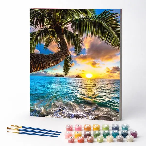 Kit de Pintura Numerada - Pôr do Sol Paradisíaco