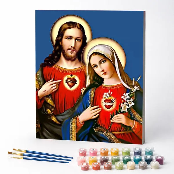 Kit de Pintura Numerada - Sagrado Coração de Jesus e Maria