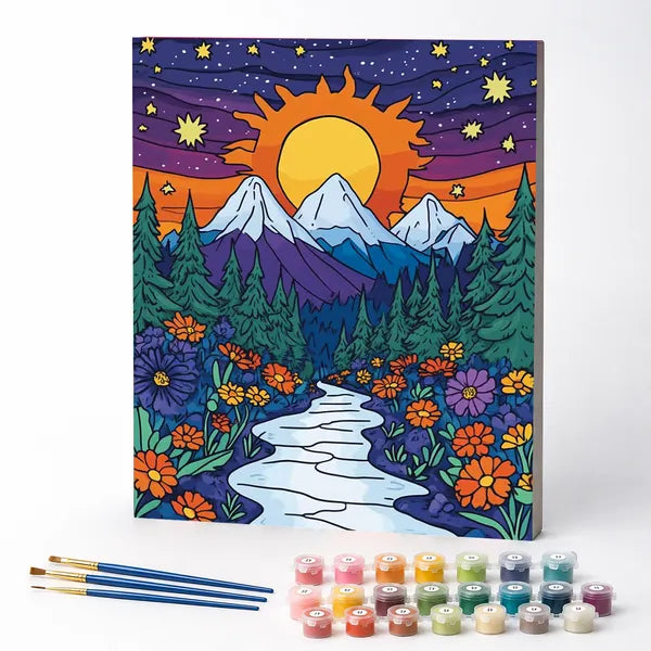 Kit de Pintura Numerada - Sol na Floresta Montanhosa