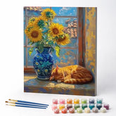 Kit de Pintura Numerada - Soneca ao Sol com Girassóis