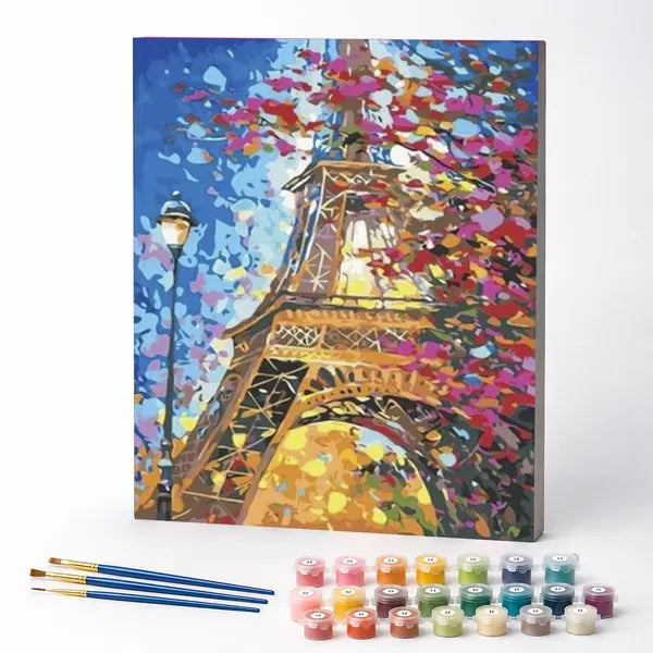 Kit de Pintura Numerada - Torre Eiffel e Pétalas