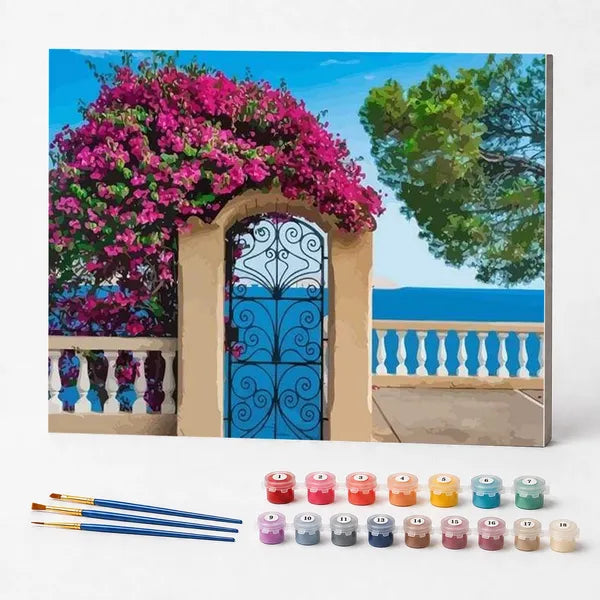 Kit de Pintura Numerada - Varanda Florida à Beira-Mar