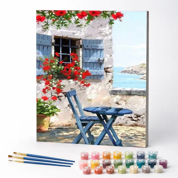 Kit de Pintura Numerada - Varanda Florida na Casa de Praia