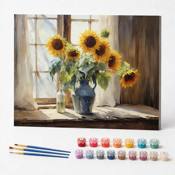 Kit de Pintura Numerada - Vaso de Girassóis na Janela