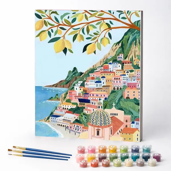 Kit de Pintura Numerada - Vila na Montanha à Beira-mar